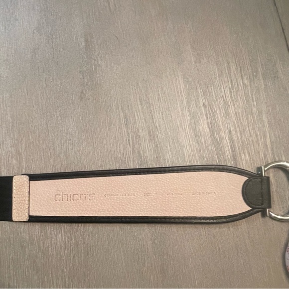 Chico’s Genuine Leather pony heather elastic stretch belt silver buckle Size S - Picture 5 of 12